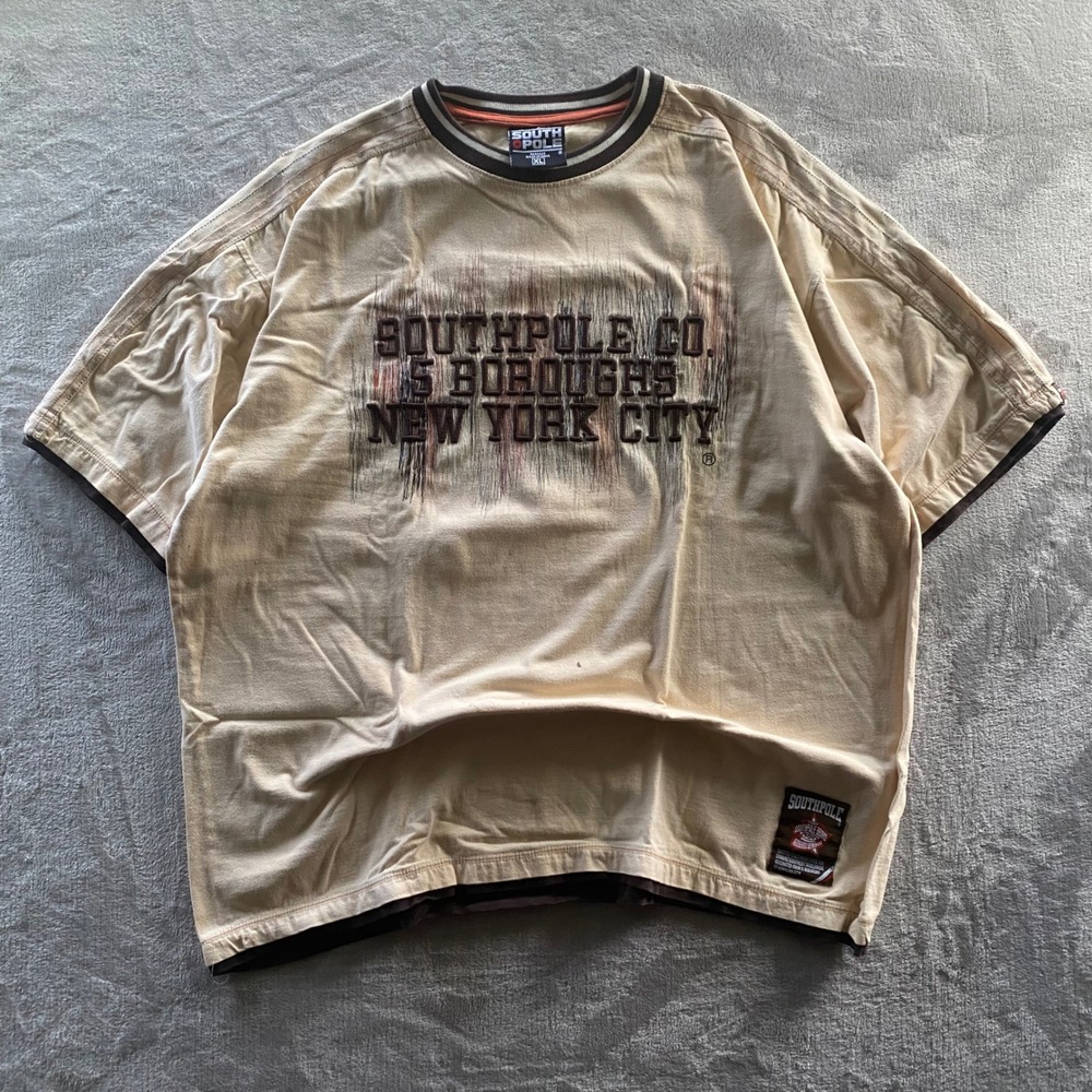 Southpole Co 5 Boroughs New York City T-Shirt XL Cream Brown Streetwear Y2K Tee